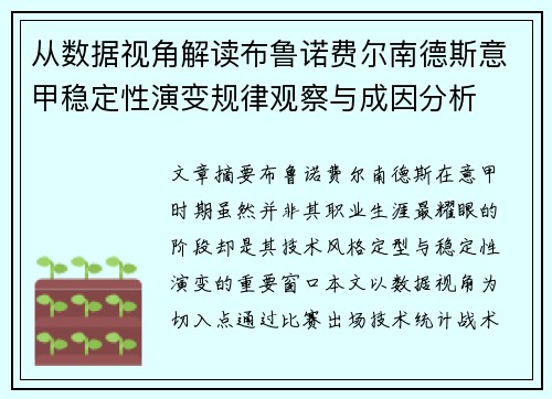 从数据视角解读布鲁诺费尔南德斯意甲稳定性演变规律观察与成因分析 从数据视角解读布鲁诺费尔南德斯意甲稳定性演变规律观察与成因分析